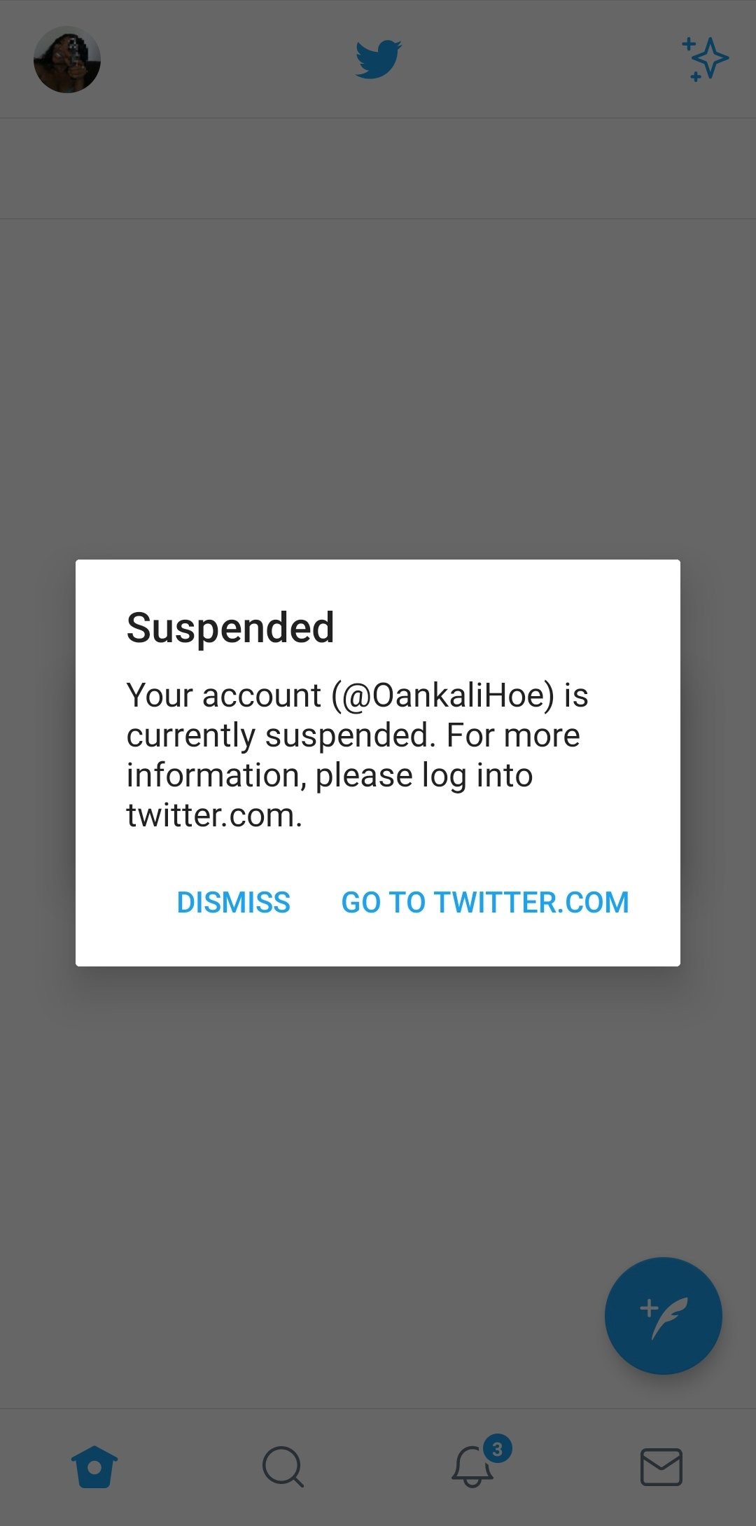 Twitter suspension screenshot
