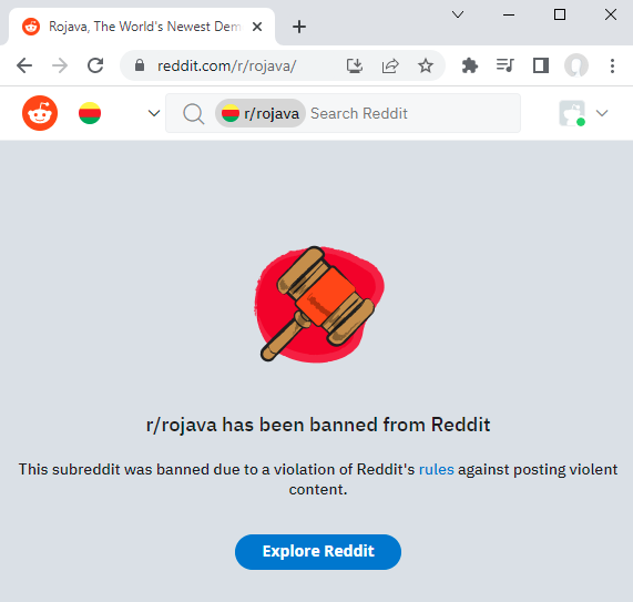 Screenshot of the banned Subreddit